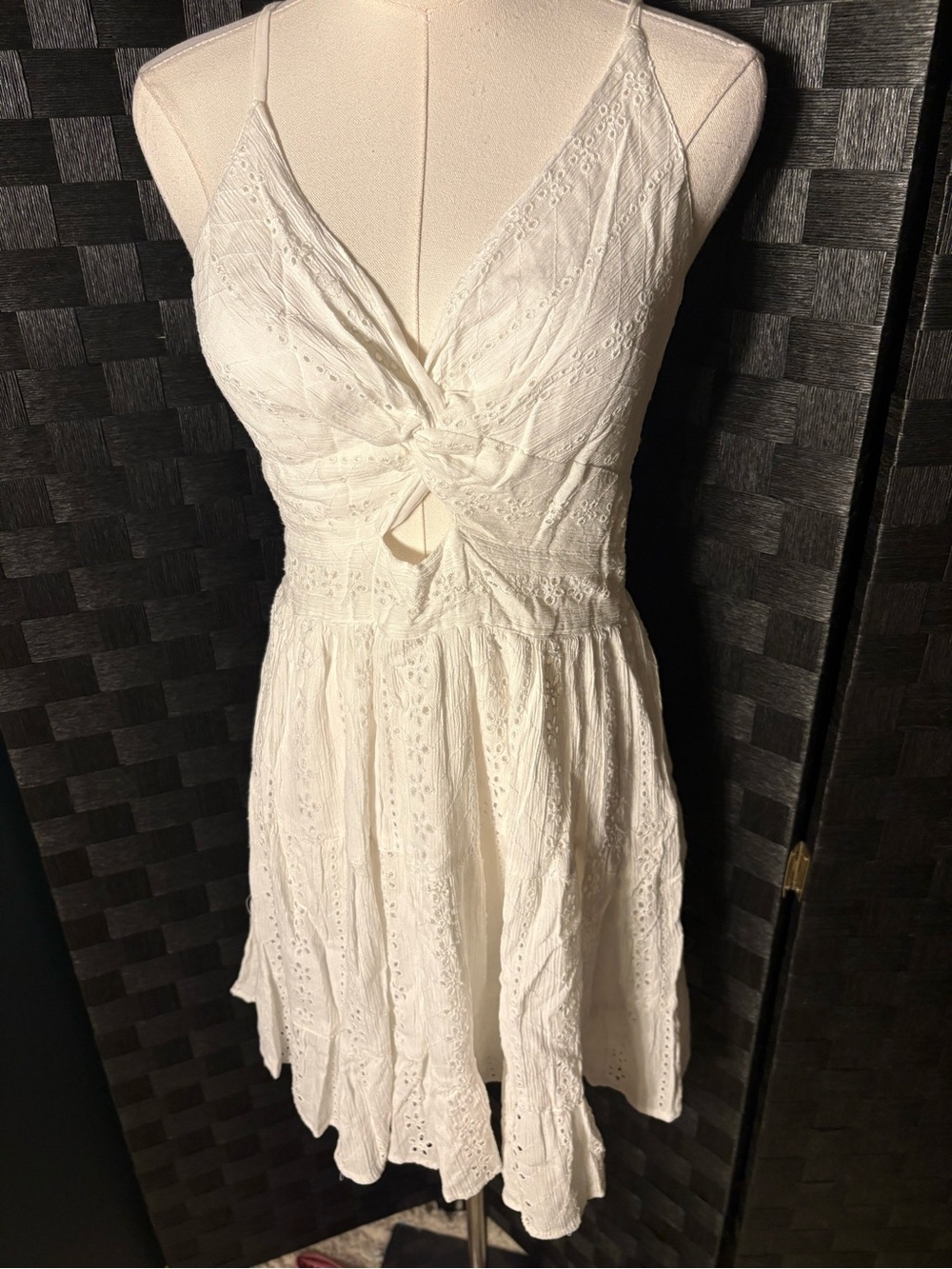 Angie All Over Eyelet Embroidered Cutout Skater Dress White